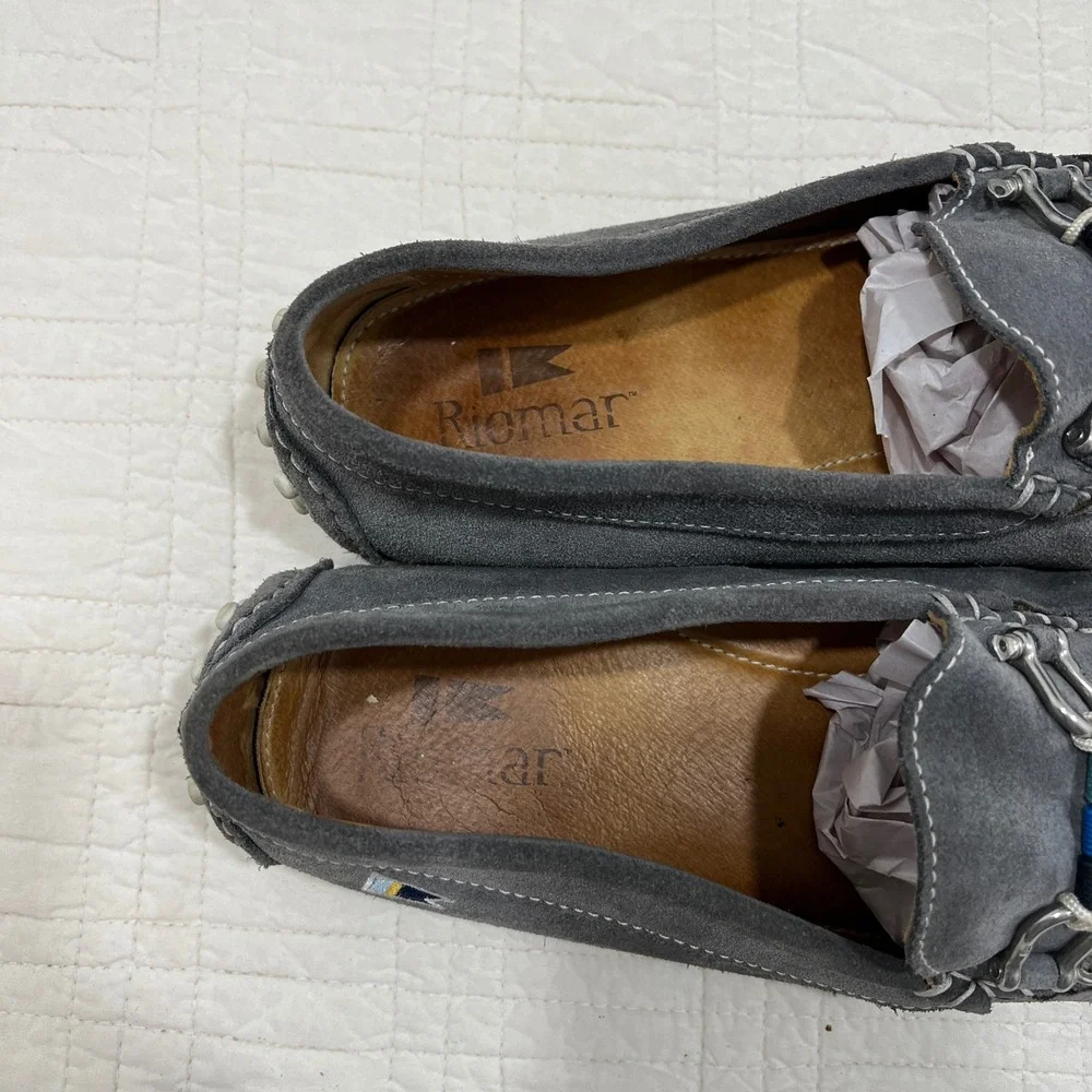 Riomar Mens Grey Suede Driving Loafers Bit Detail Size 11.5 45 Portugal